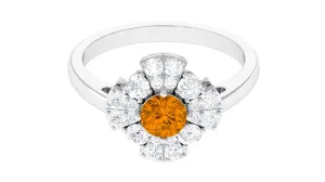 1.50 CT Citrine Flower Engagement Ring with Moissanite Accent