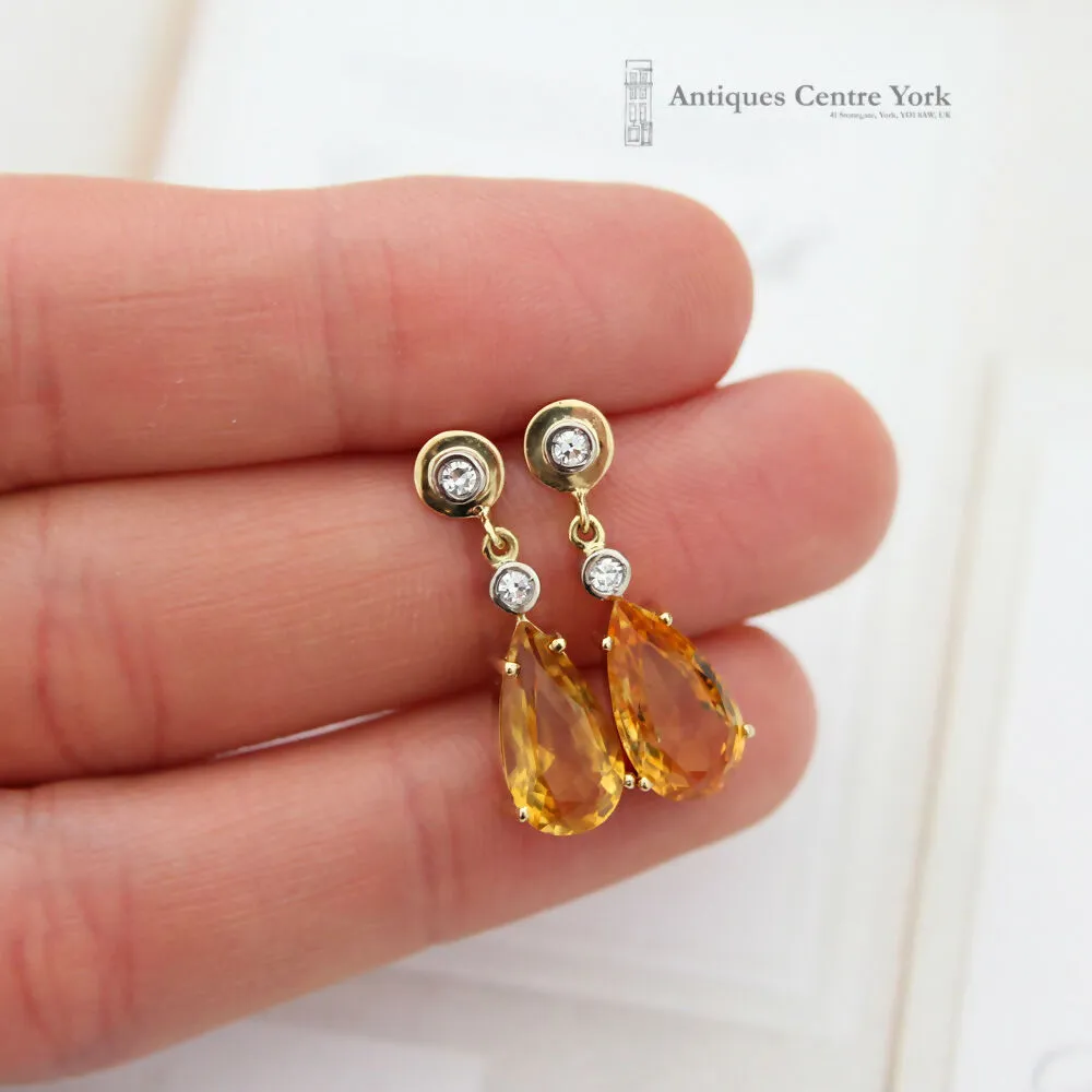 18ct Citrine & Diamond Drop Earrings