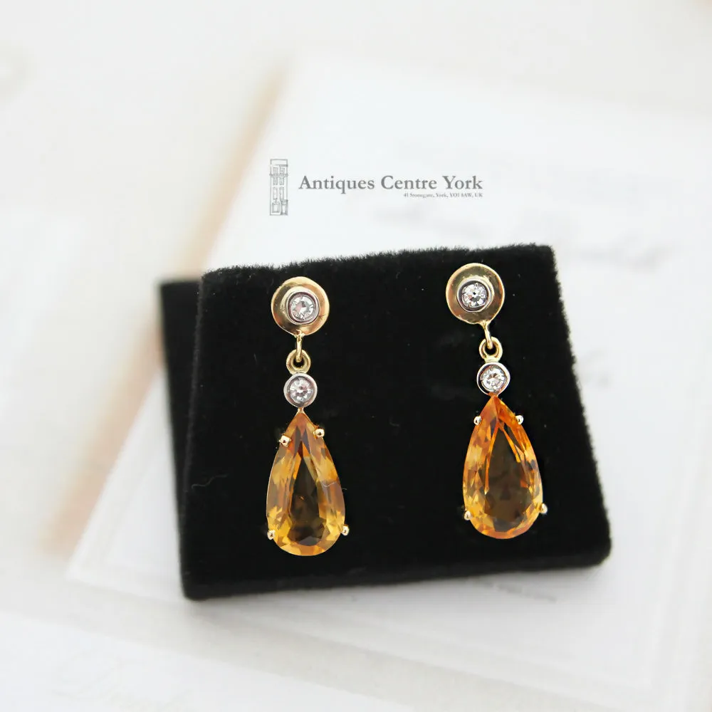 18ct Citrine & Diamond Drop Earrings