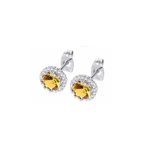 18k White Gold Plated 2 Ct Created Halo Round Citrine Stud Earrings