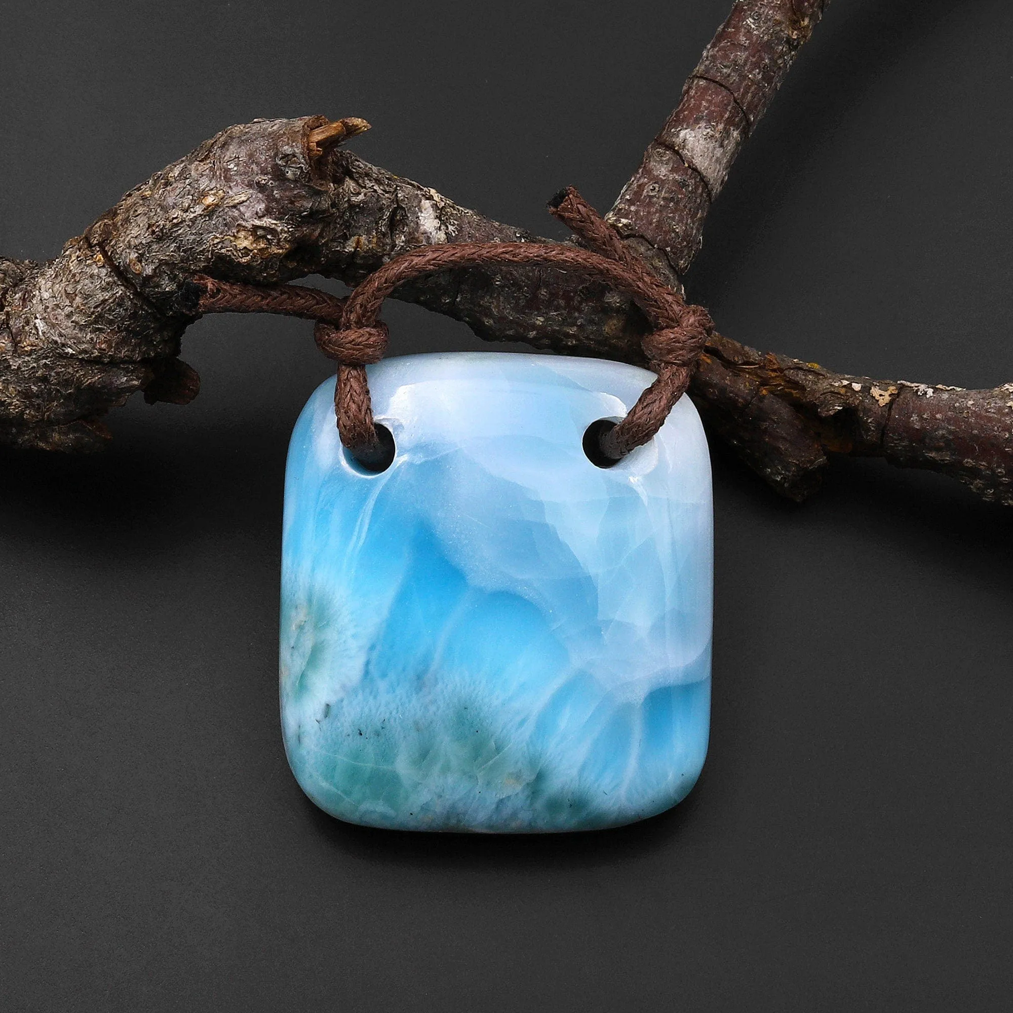 2 Hole Pendant Natural Blue Larimar Square Pendant Drilled Genuine Real Blue Larimar Gemstone A8