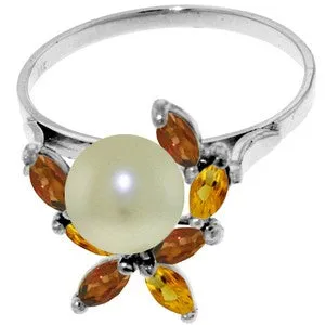 2.63 Carat 14K Solid White Gold Ring Natural Garnet, Citrine Pearl