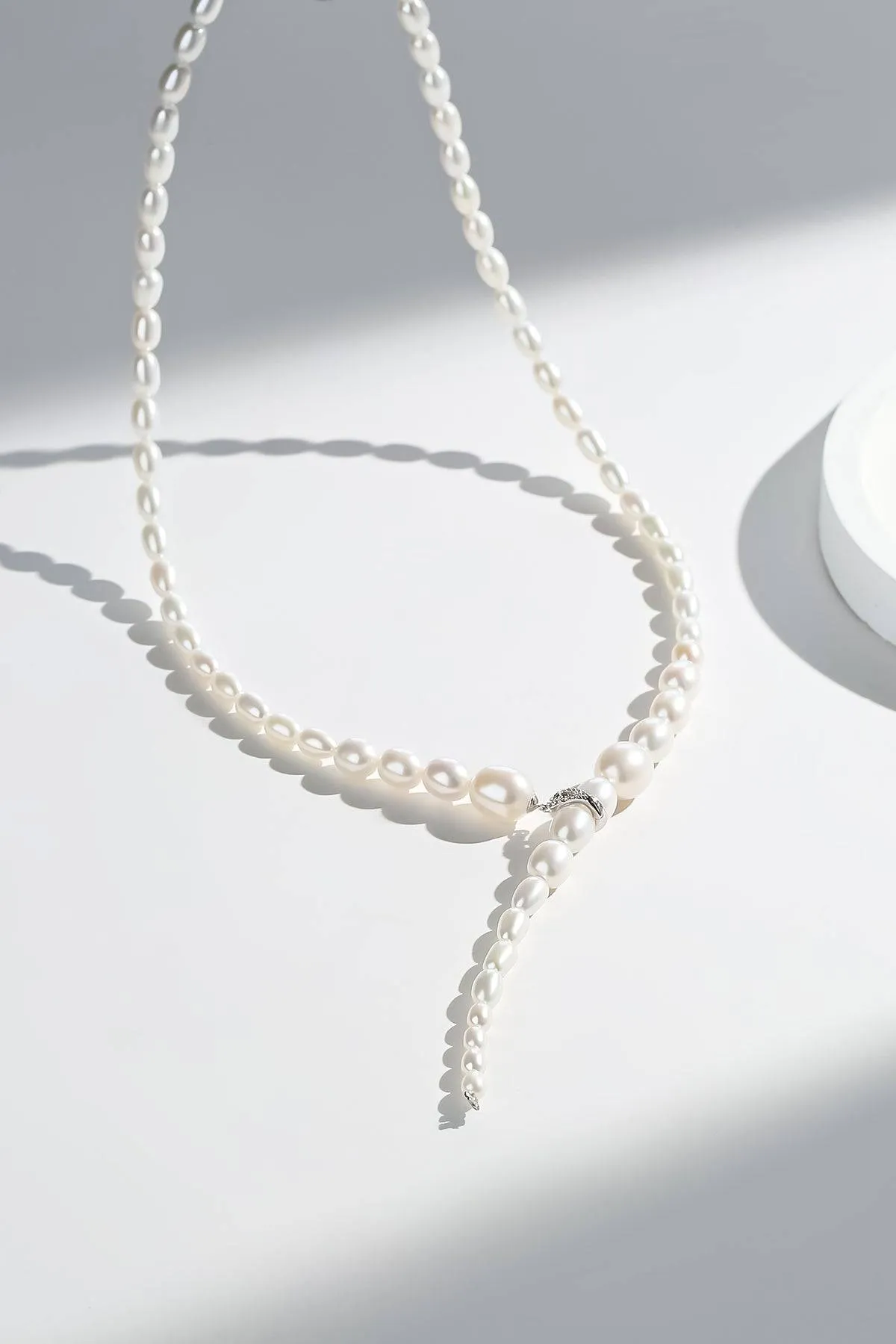 3-7mm Freshwater Snake Style Rice Pearl Necklace