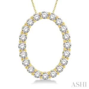 3/4 Ctw Oval Shape Window Round Cut Diamond Pendant With Chain in 14K Yellow Gold