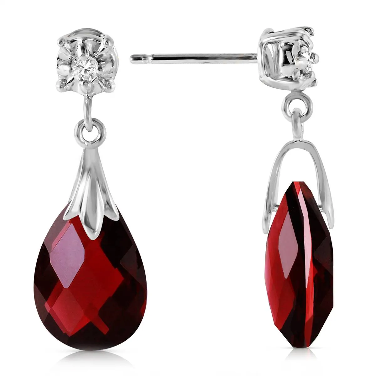 6.06 Carat 14K Solid White Gold Stud Earrings Diamond Garnet