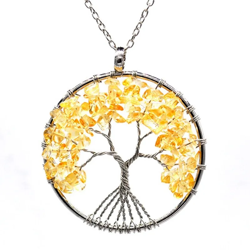 7 Chakra Quartz Natural Stone Tree of Life pendulum Pendant Necklace for Women  Healing Crystal Necklaces