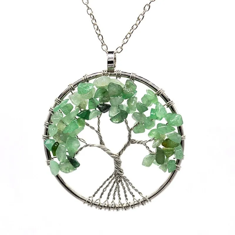 7 Chakra Quartz Natural Stone Tree of Life pendulum Pendant Necklace for Women  Healing Crystal Necklaces