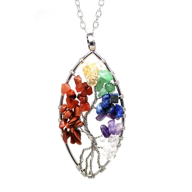 7 Chakra Quartz Natural Stone Tree of Life pendulum Pendant Necklace for Women  Healing Crystal Necklaces