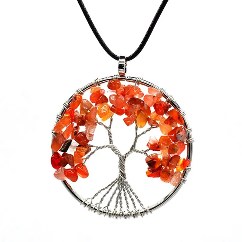 7 Chakra Quartz Natural Stone Tree of Life pendulum Pendant Necklace for Women  Healing Crystal Necklaces