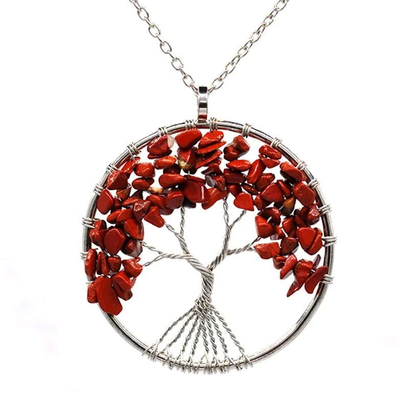 7 Chakra Quartz Natural Stone Tree of Life pendulum Pendant Necklace for Women  Healing Crystal Necklaces