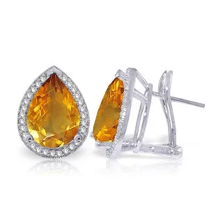 7.32 Carat 14K Solid White Gold French Clips Earrings Diamond Citrine