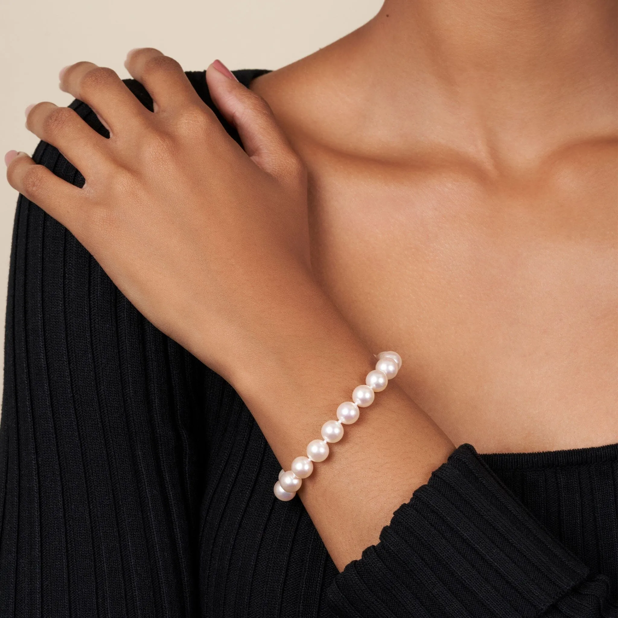 8.0-8.5 mm AA  Bright White Rose Tone Akoya Pearl Bracelet