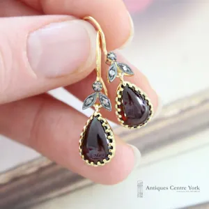 9ct Gold & Silver Gilt Garnet & Diamond Earrings