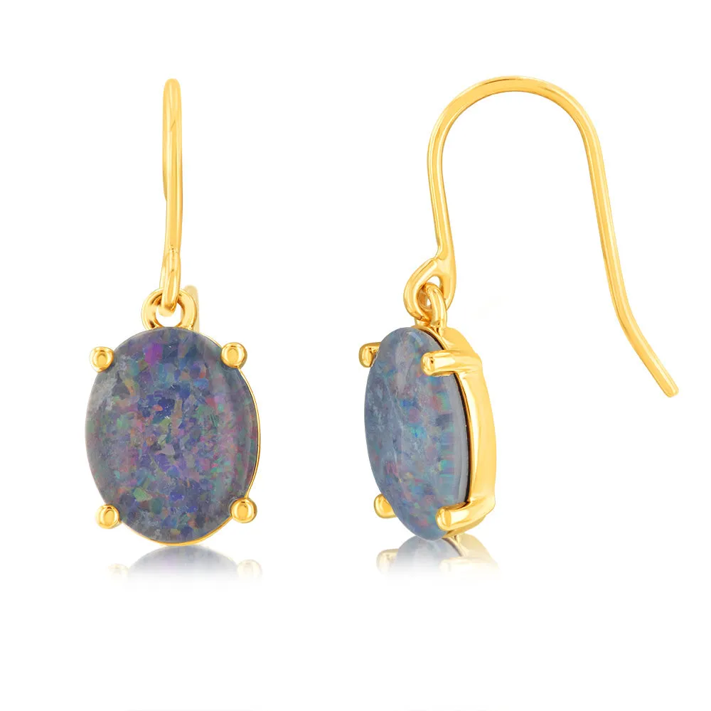 9ct Yellow Gold 10x8mm Triplet Opal Hook Drop Earrings