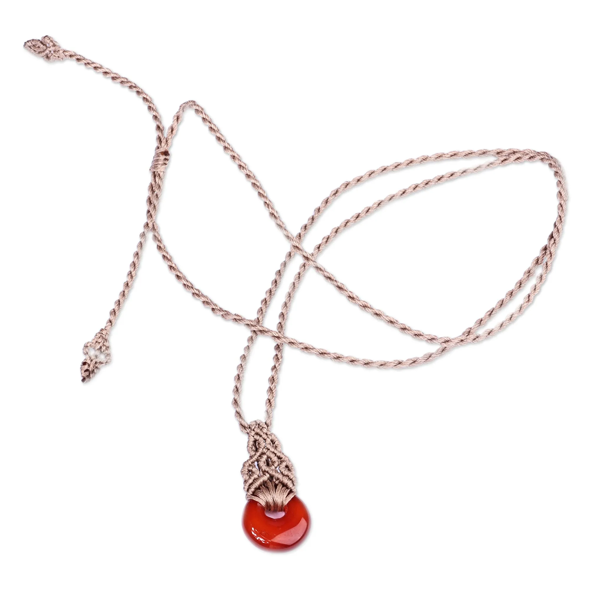 Adjustable Macrame Necklace with Quartz Pendant from Armenia - Unmatched Beauty | NOVICA