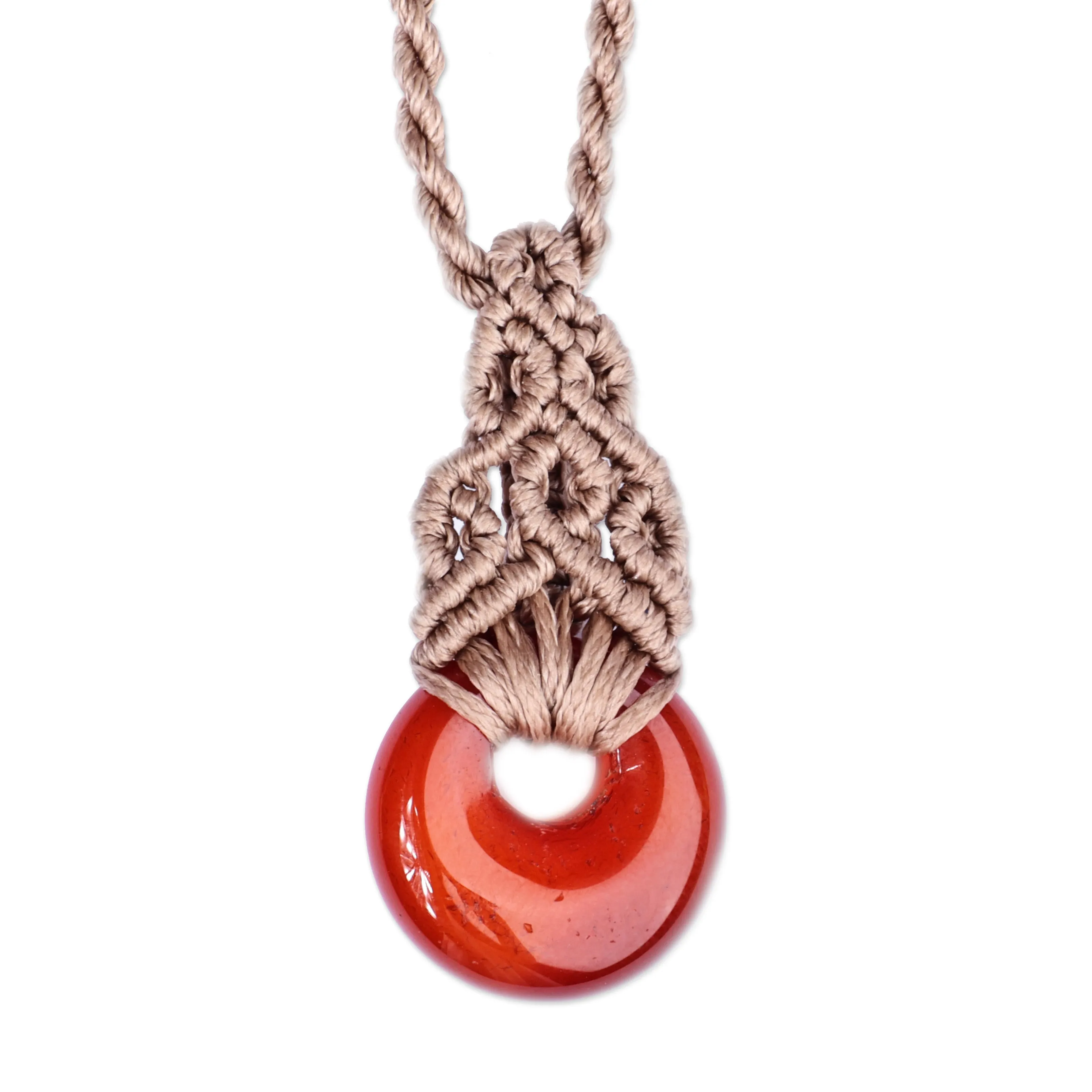 Adjustable Macrame Necklace with Quartz Pendant from Armenia - Unmatched Beauty | NOVICA