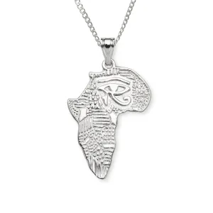 African Map w. Eye of Ra 925 Sterling Silver Pendant Necklace