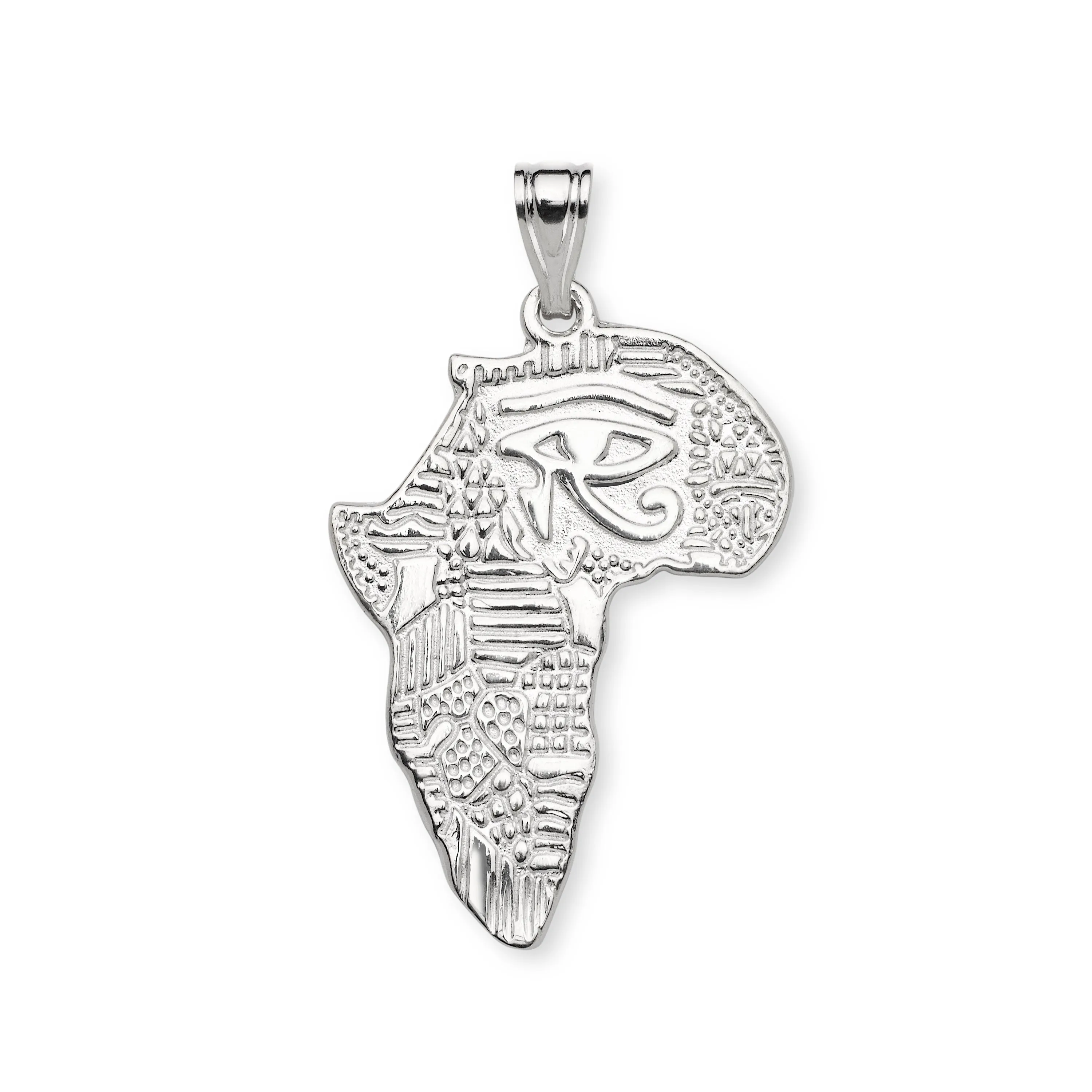 African Map w. Eye of Ra 925 Sterling Silver Pendant Necklace