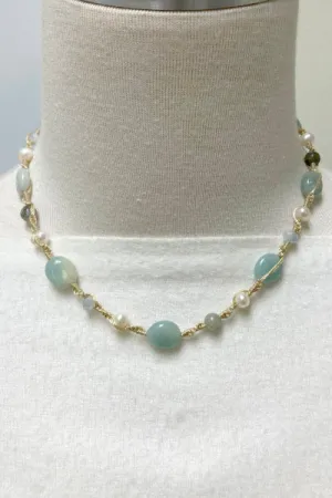 Amazonite and Pearl Choker | Freshwater Pearls Casual Necklace | By Pearly Girls