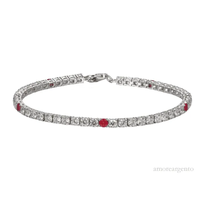 Amore Argento Sterling Silver CZ & Ruby Claw Set Bracelet