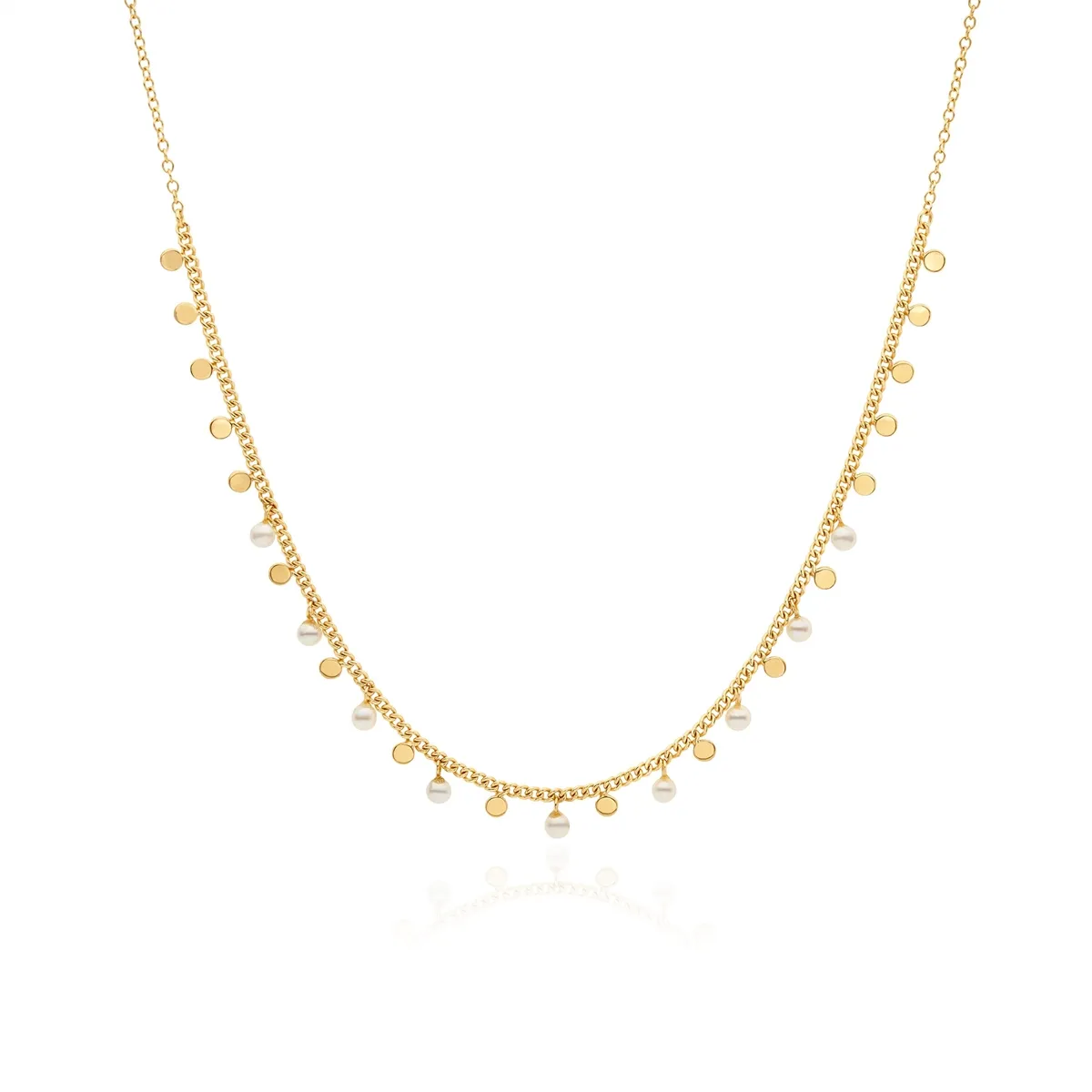 Anna Beck Circle Charm and Pearl Necklace - Gold Plated