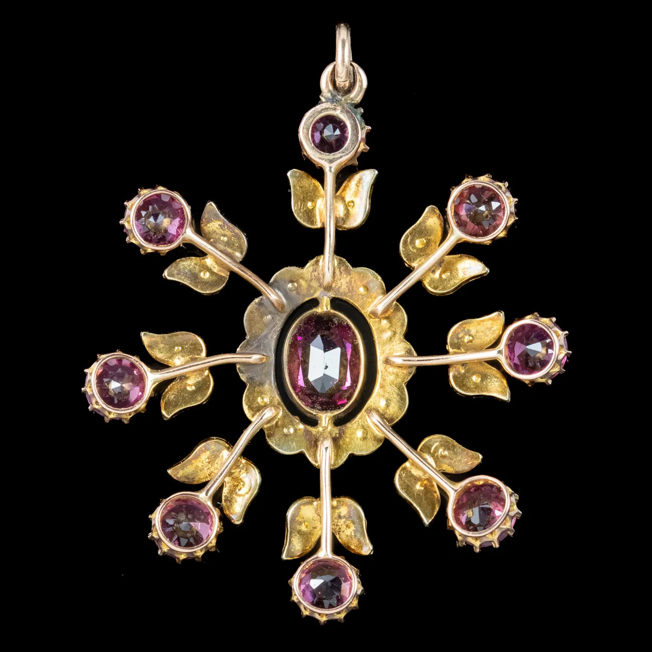 Antique Edwardian Garnet Pearl Flower Pendant 9ct Gold