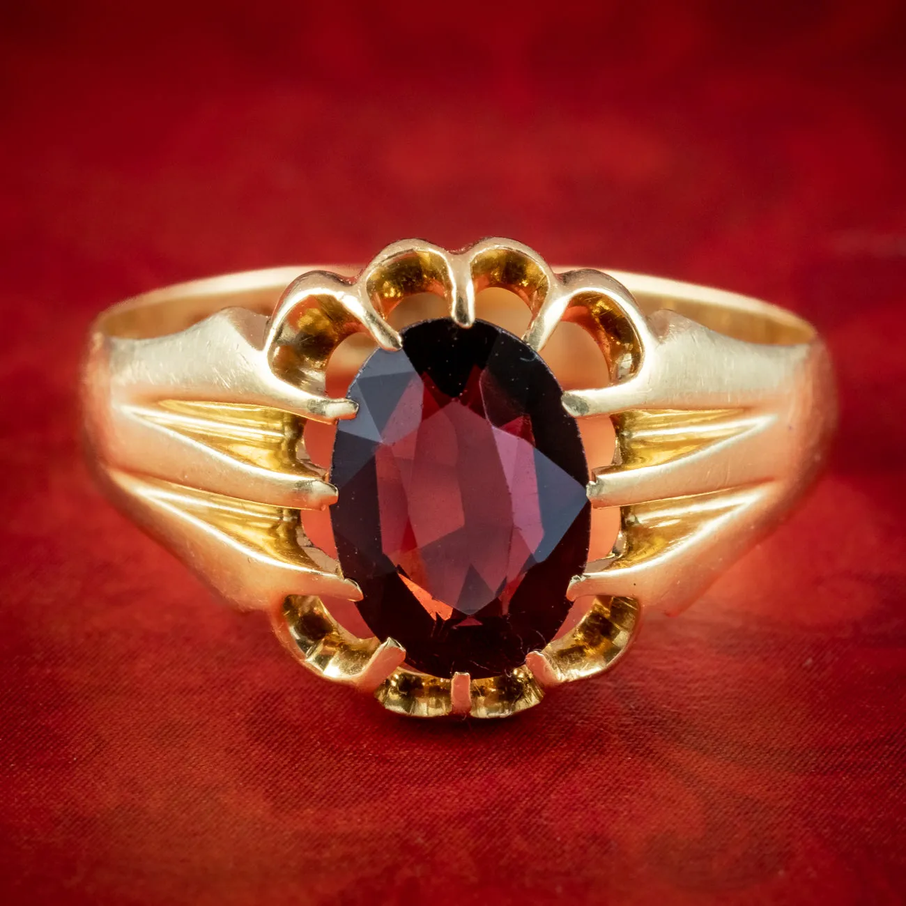 Antique Edwardian Garnet Signet Ring 3ct Garnet Dated 1915