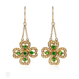 Antique gold and demantoid garnet clover earrings.