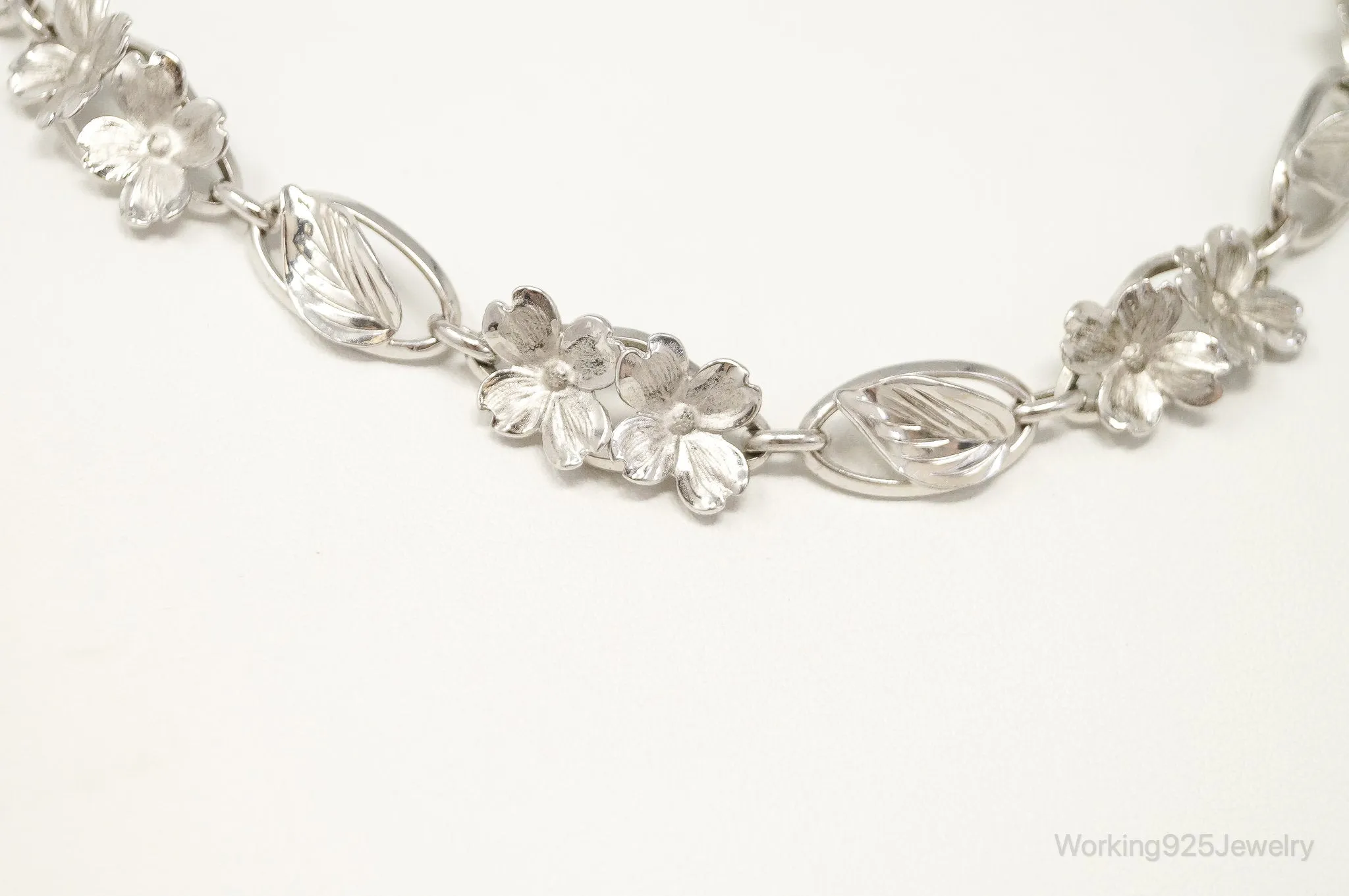 Antique SB Floral Art Nouveau Link Sterling Silver Necklace