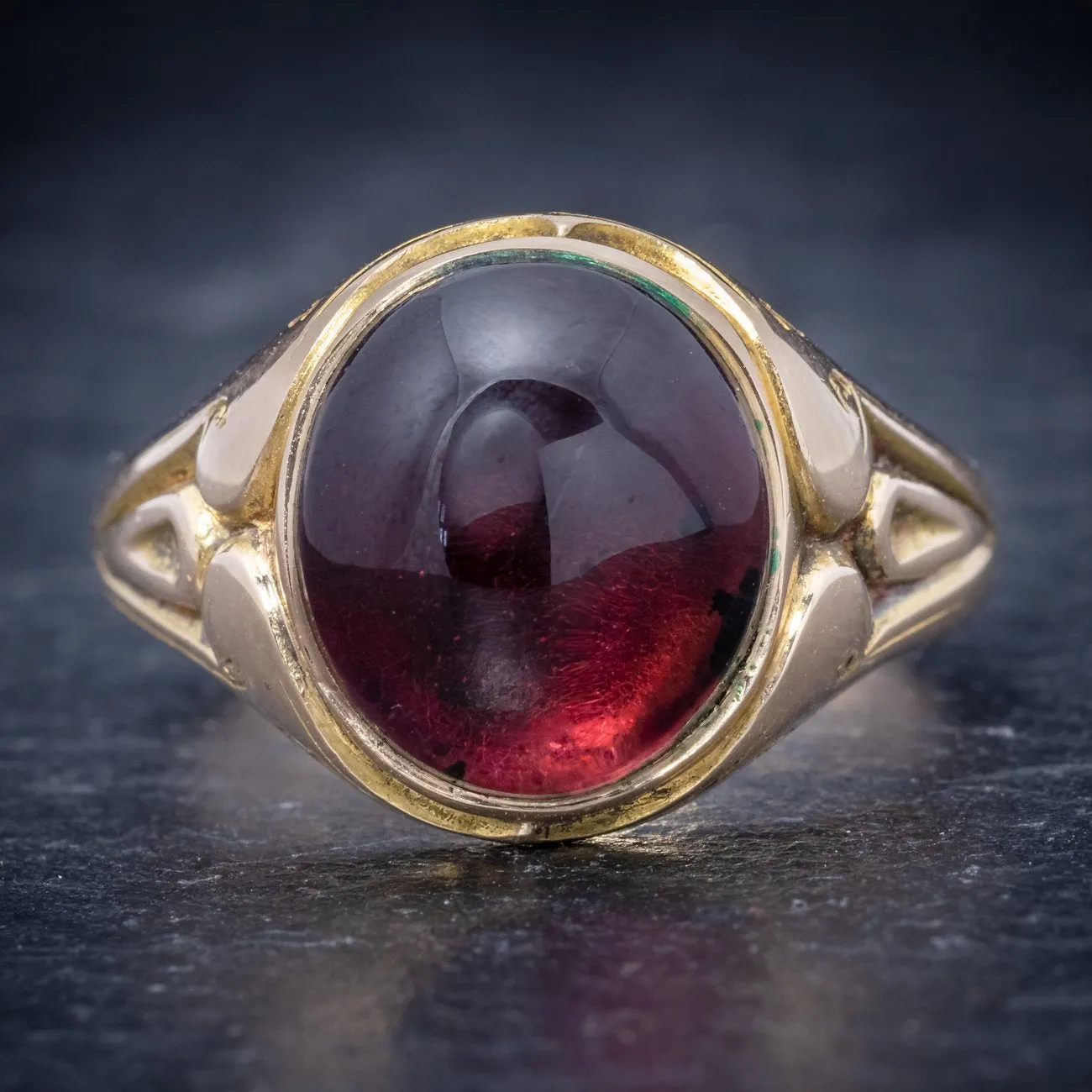 Antique Victorian Cabochon Garnet Ring 15Ct Gold Dated 1868