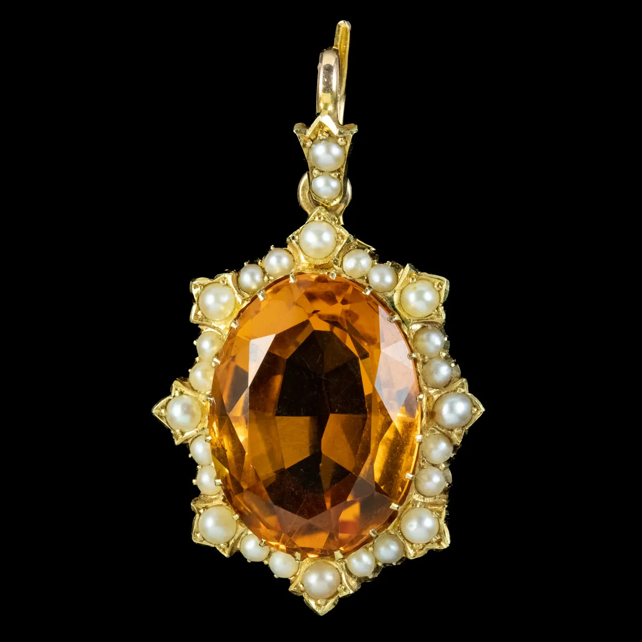 Antique Victorian Citrine Pearl Pendant 15ct Gold