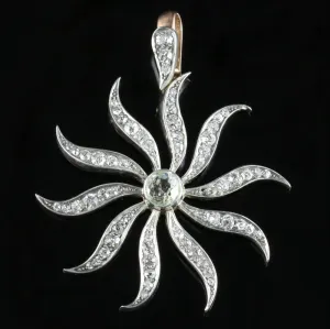 Antique Victorian Diamond Sun Pendant Silver 18ct Gold Circa 1900