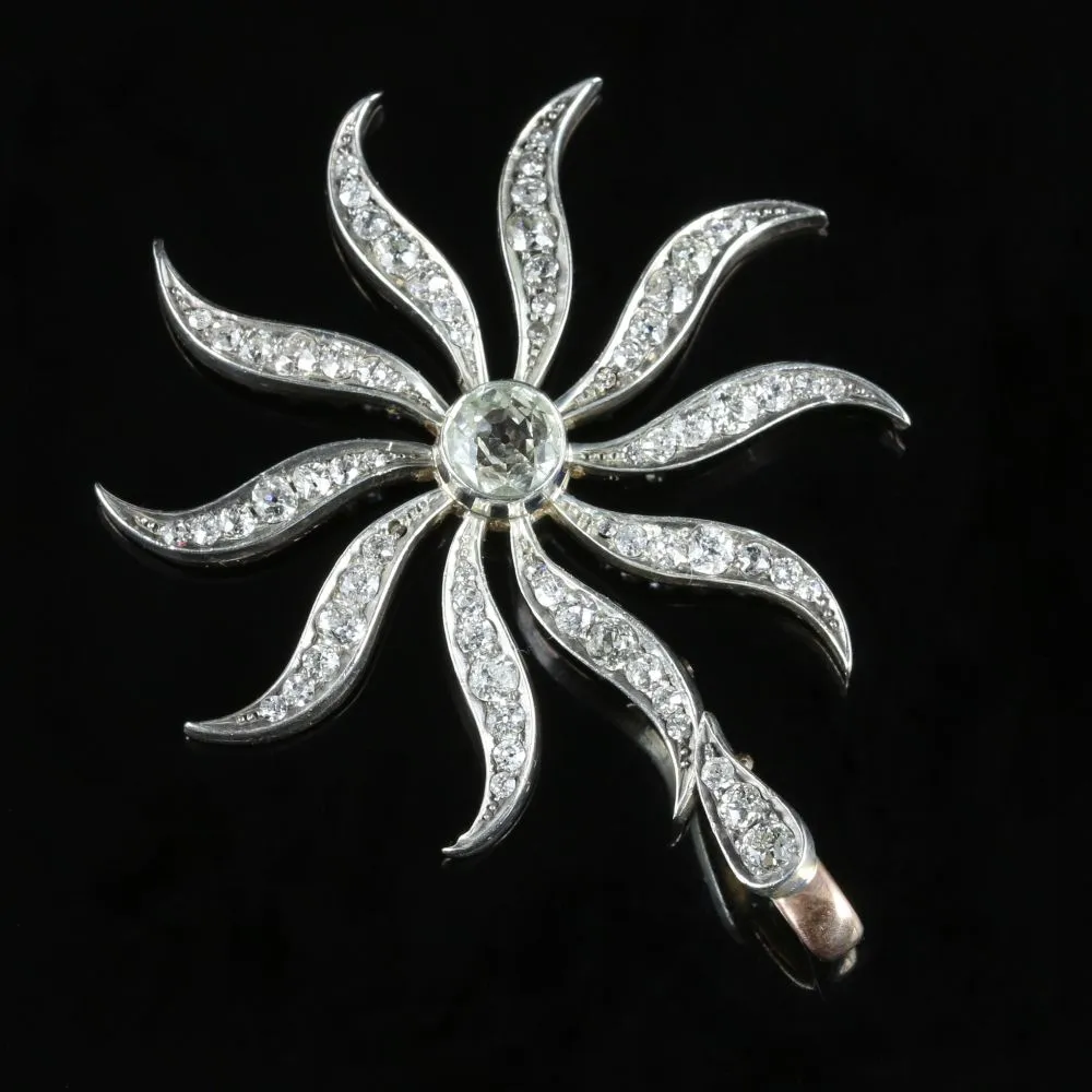 Antique Victorian Diamond Sun Pendant Silver 18ct Gold Circa 1900