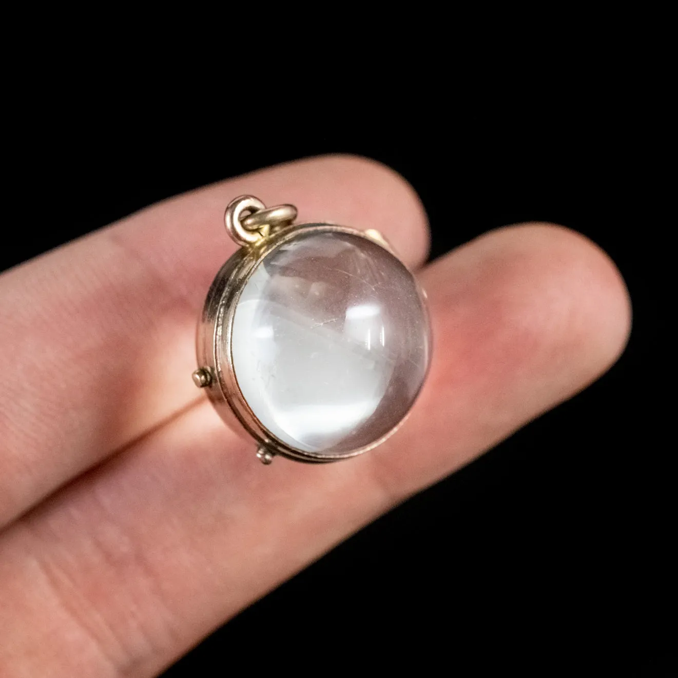 Antique Victorian Glass Globe Locket Pendant 9Ct Gold Circa 1900