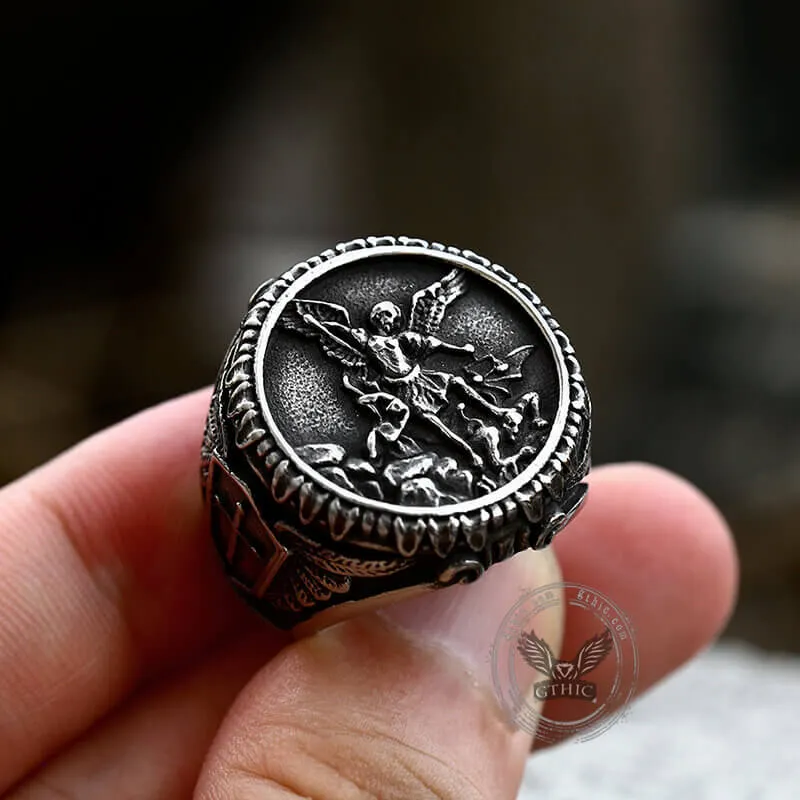 Archangel Saint Michael Stainless Steel Men’s Ring Handcrafted