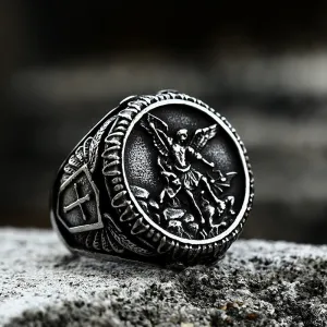 Archangel Saint Michael Stainless Steel Men’s Ring Handcrafted