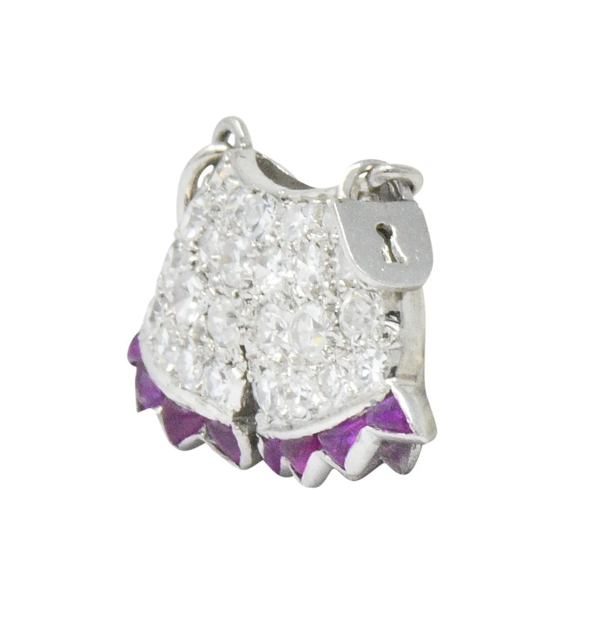 Art Deco 0.40 CTW Diamond Ruby Platinum Chastity Belt Charm