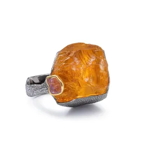 Ascella Rough Citrine and Sapphire Ring