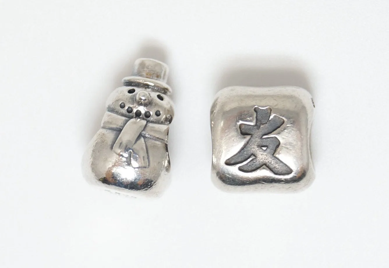 Authentic Pandora ALE Snowman Chinese Friendship Sterling Silver Charm Set