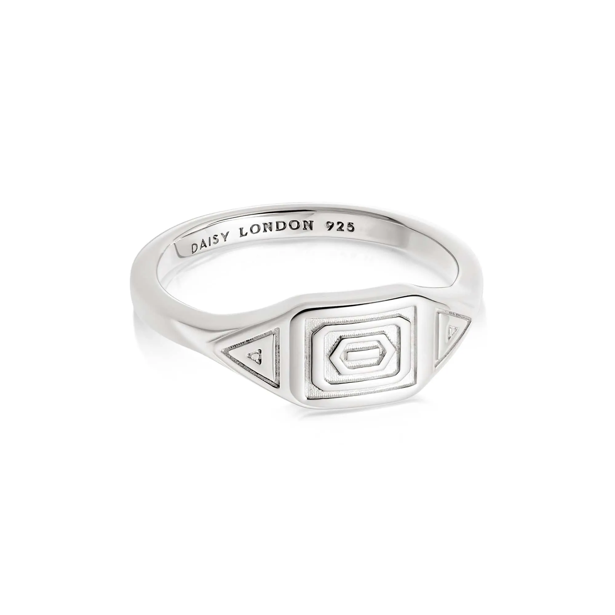 Aztec Stamped Signet Ring Sterling Silver