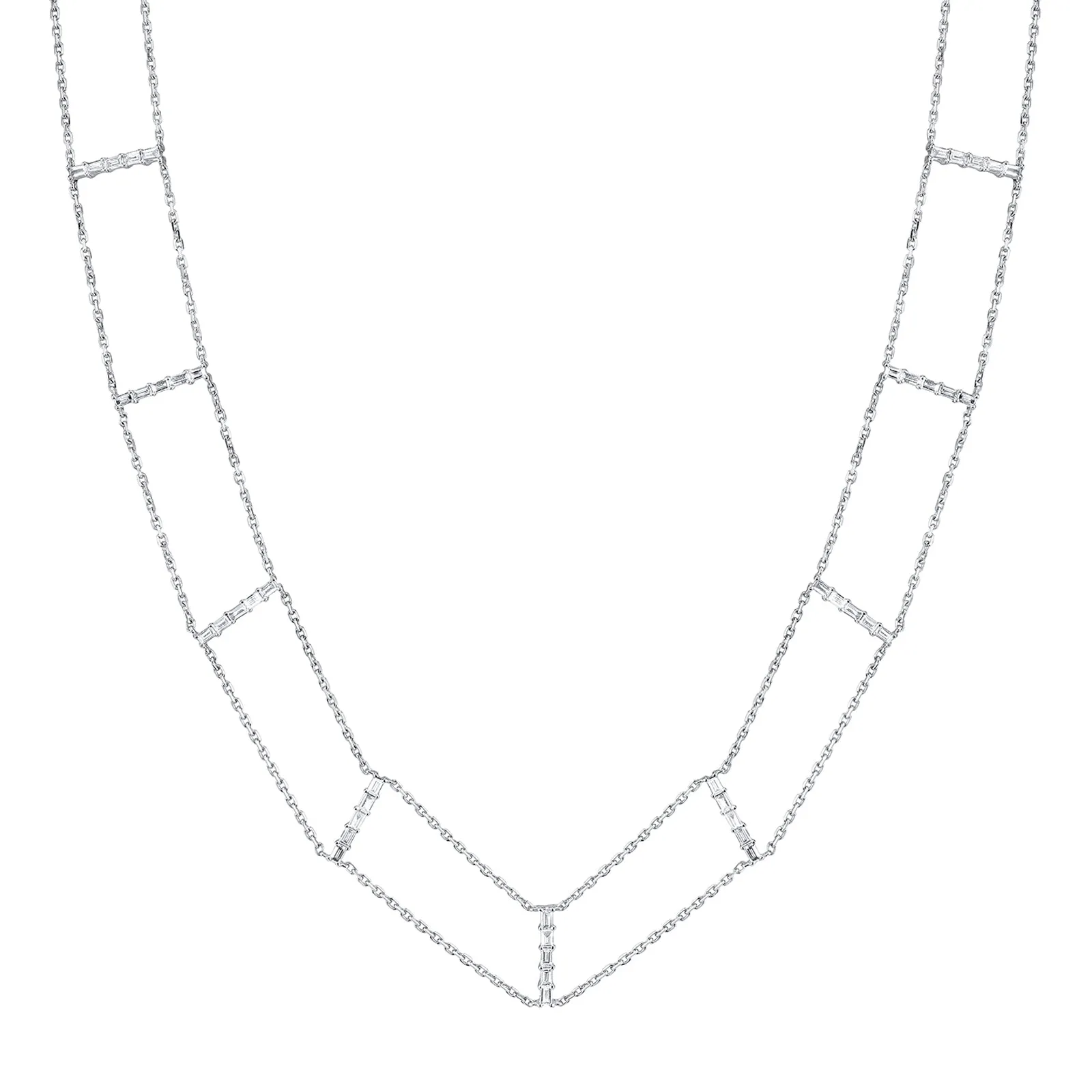 Baguette Diamond Chain Choker - White Gold