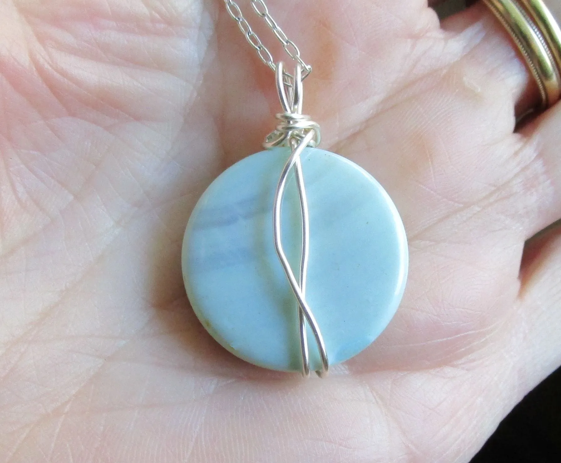 Banded Blue Agate Natural Crystal Pendant Necklace