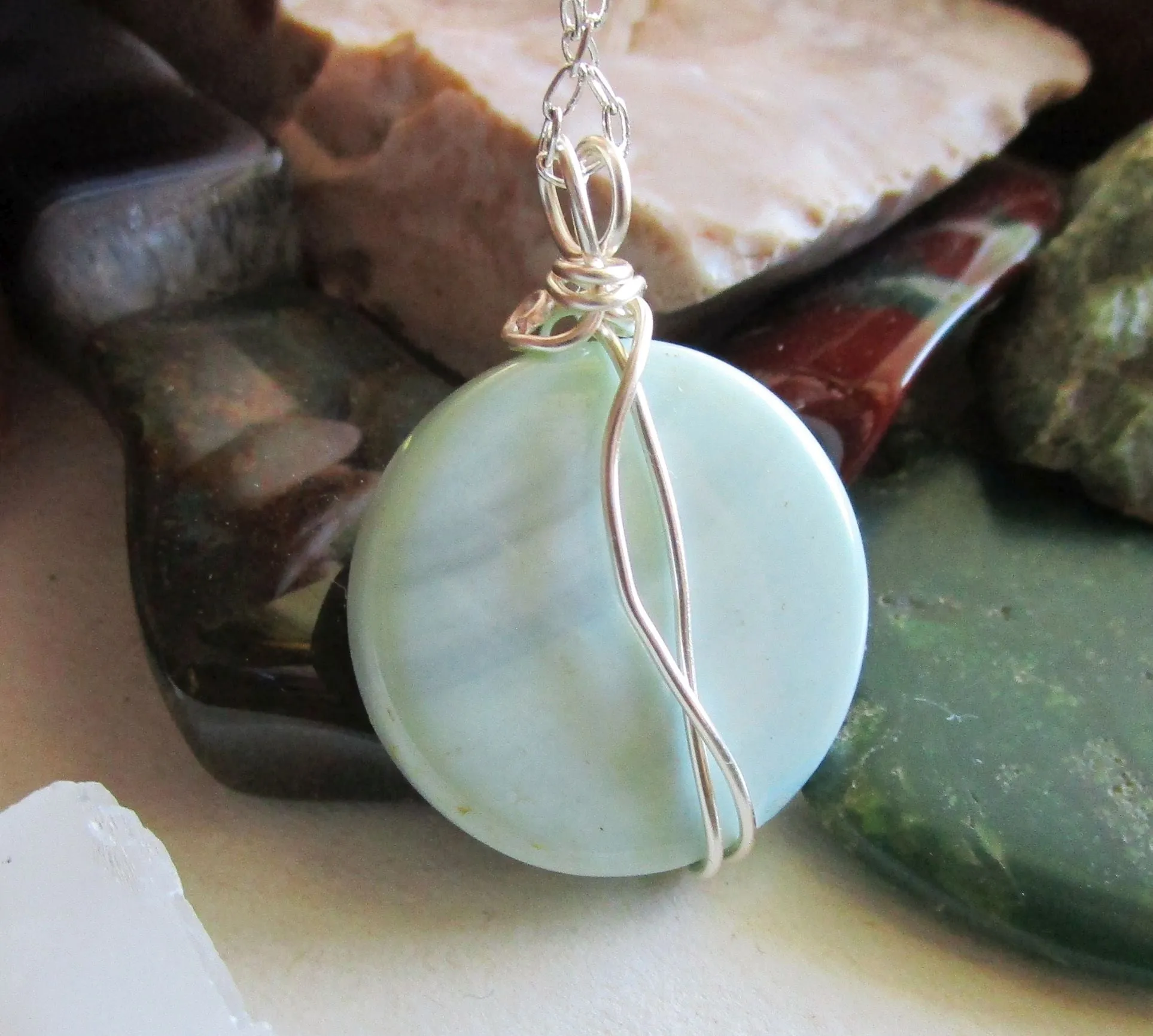 Banded Blue Agate Natural Crystal Pendant Necklace