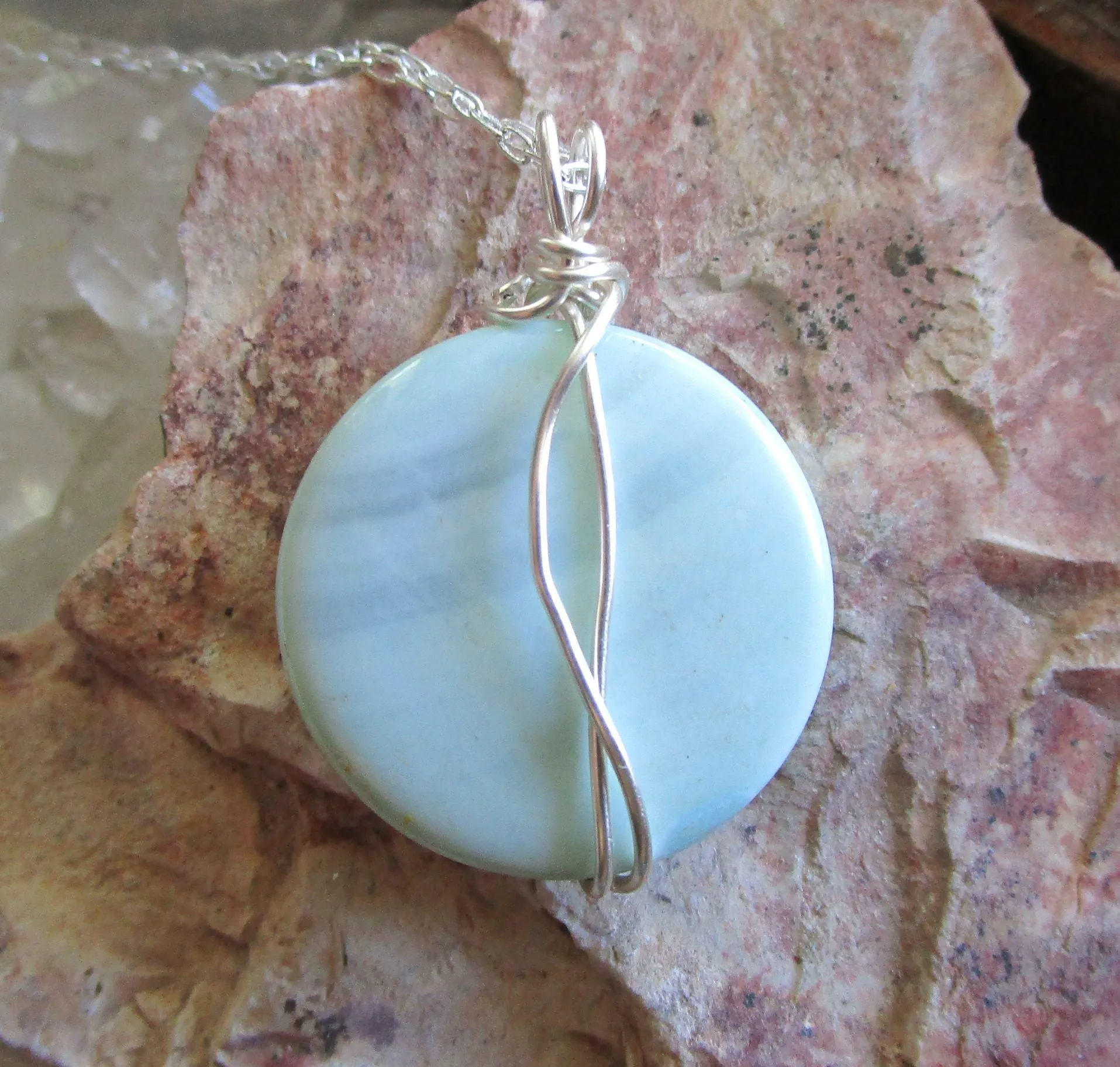 Banded Blue Agate Natural Crystal Pendant Necklace