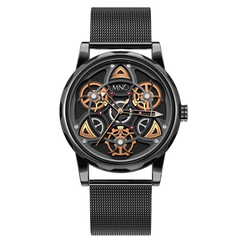 Black Gold Trend Three Dimensional Watch Personality Gear Gyro Season To Run Watch Men