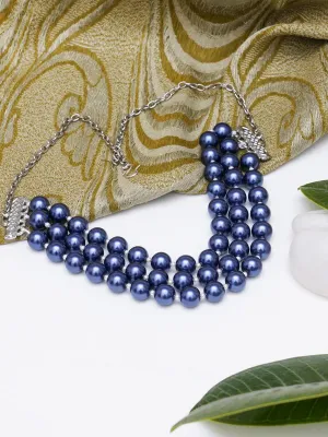 Blue & Silver-Toned Beaded Choker Necklace