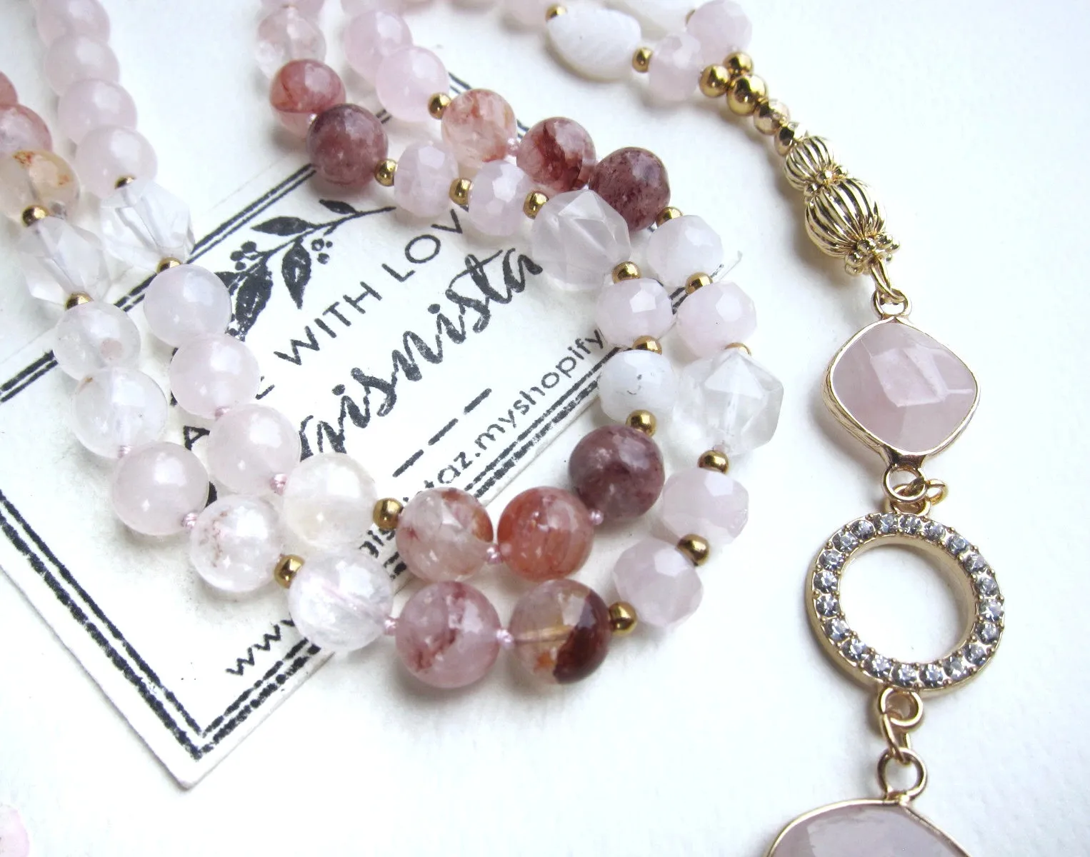 Bohemian Pink Goddess Rose Quartz Pendant Necklace - Balance, Love, Fertility, Calming, Happiness