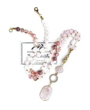 Bohemian Pink Goddess Rose Quartz Pendant Necklace - Balance, Love, Fertility, Calming, Happiness