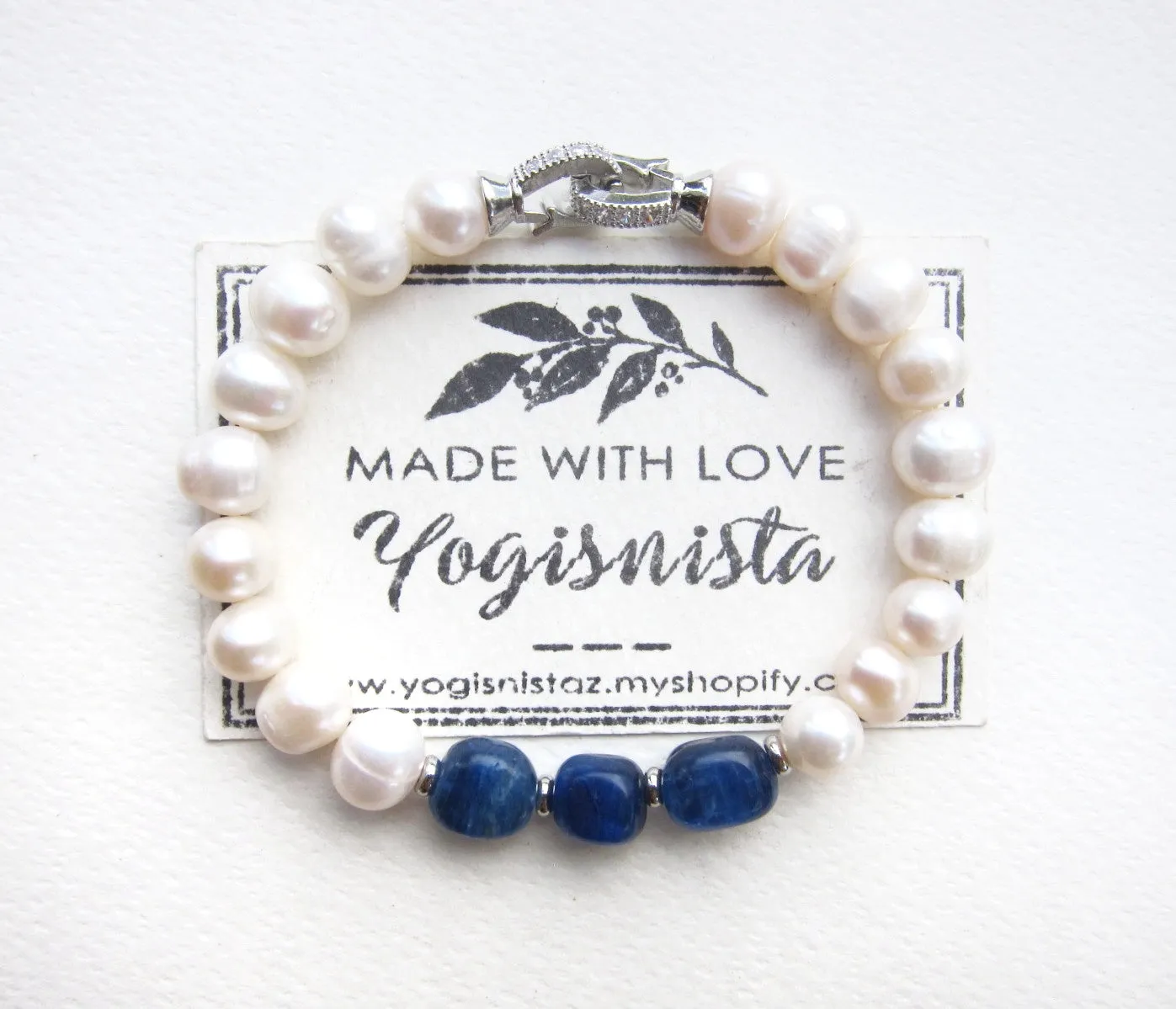 Bora Bora Freshwater Pearl and Blue Kyanite Bracelet