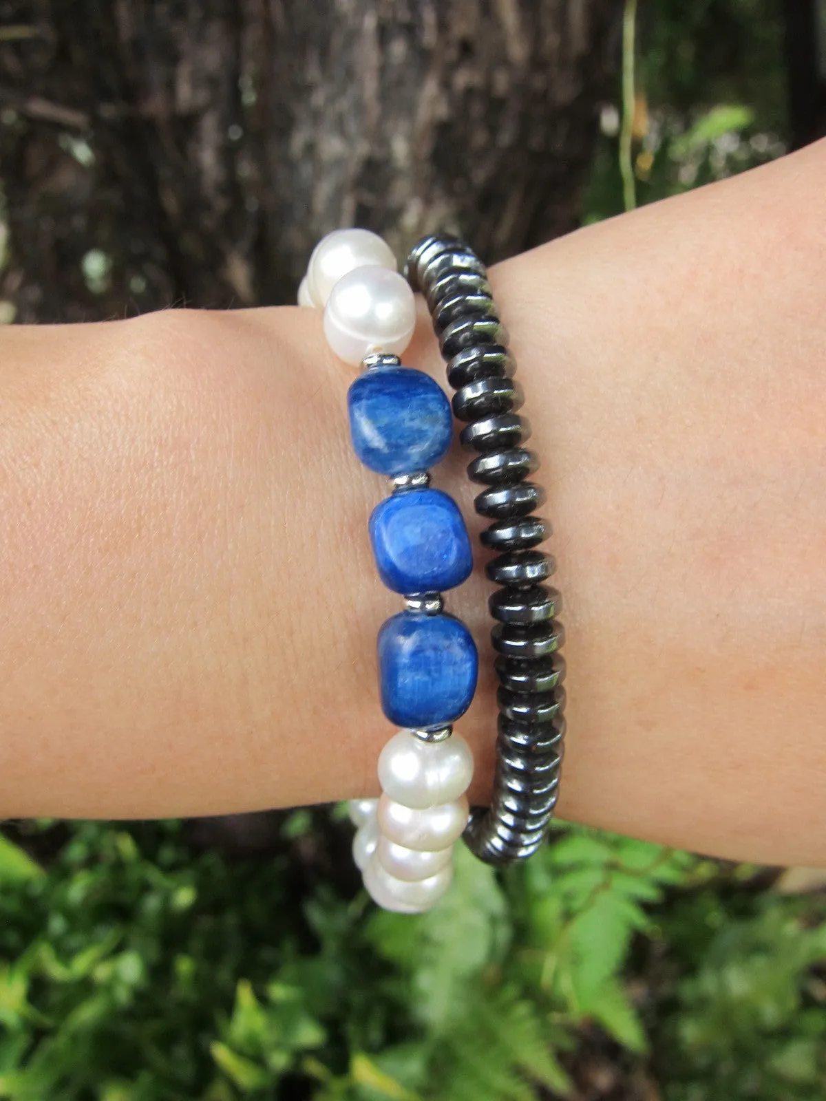 Bora Bora Freshwater Pearl and Blue Kyanite Bracelet